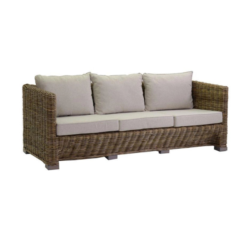 Salotto Rattan Manila Grigio Con Cuscini Divano 3 Posti