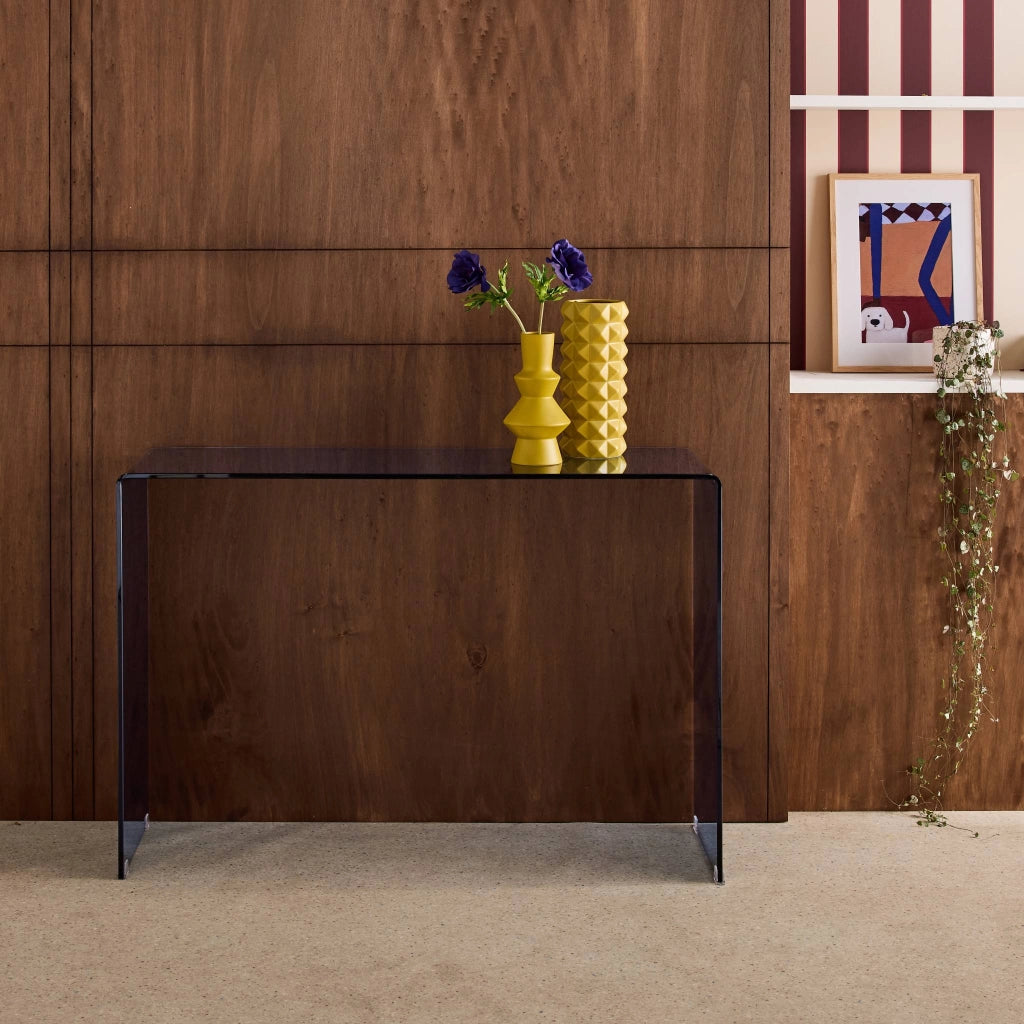 Console rettangolare in cristallo temperato, 110cm, blu grigio