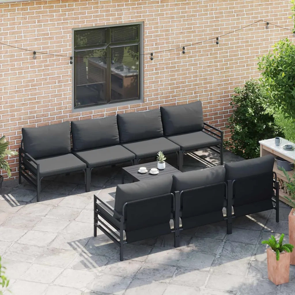 Set Divano da Giardino con cuscino 8 pcs Nero Acciaio