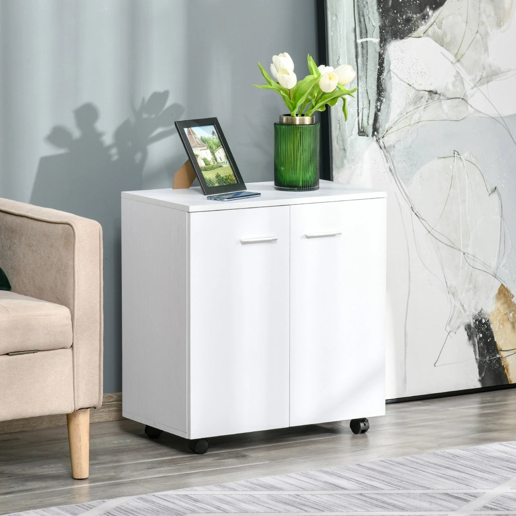 Mobile Portadocumenti ¨C Zephmum ¨C Legno con 2 ante e ruote, 60x35x65, Bianco