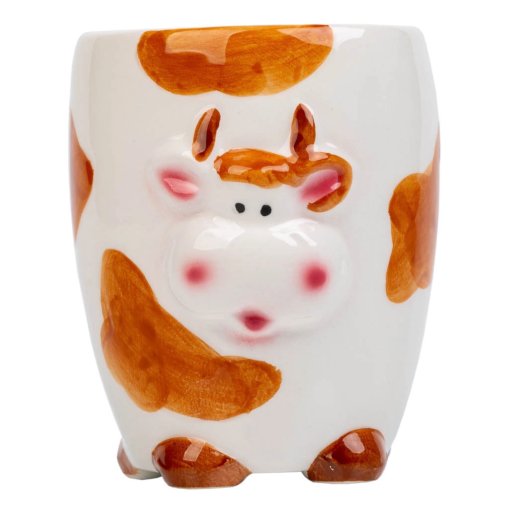 Portapenne mucca in ceramica marrone d7,5x10h