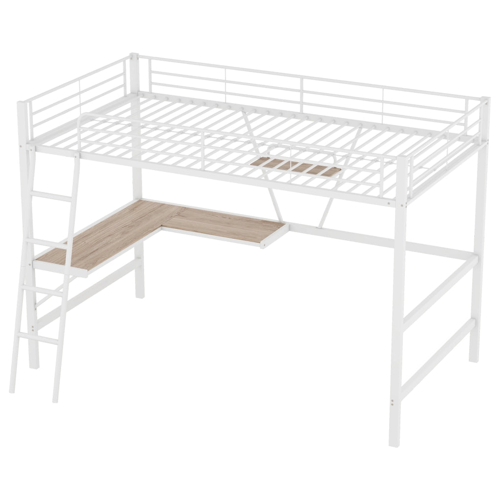 Letto a castello con scrivania L e scaffale - Xylo - 90x200 - Bianco