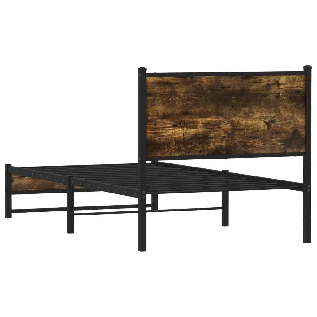 Letto singolo | Letto per adulti | Giroletto senza Materaso in Metallo Rovere Fumo 80x200 cm