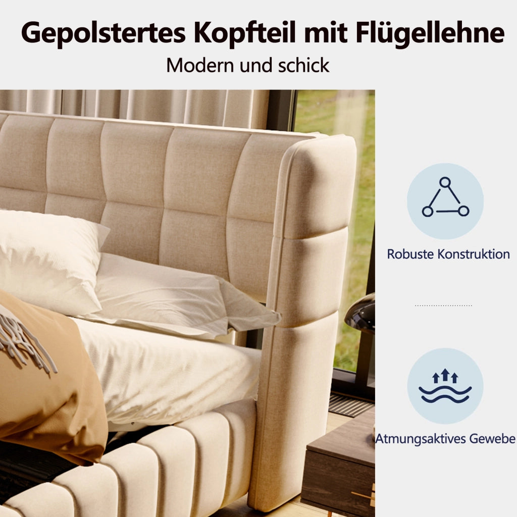 letto imbottito tessuto beige 140 x 200 cm