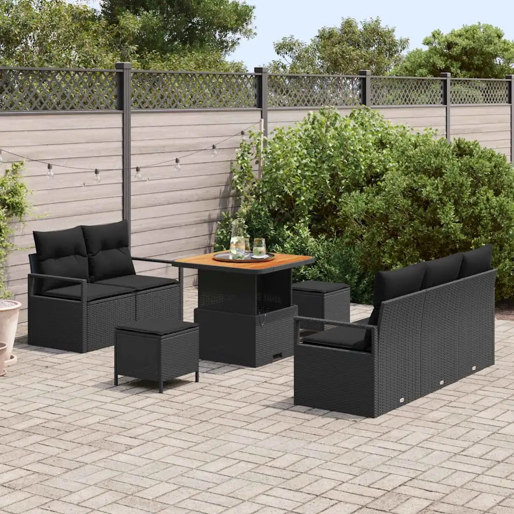Set Divano da Giardino con cuscino con archiviazione 8 pcs Nero 3364414