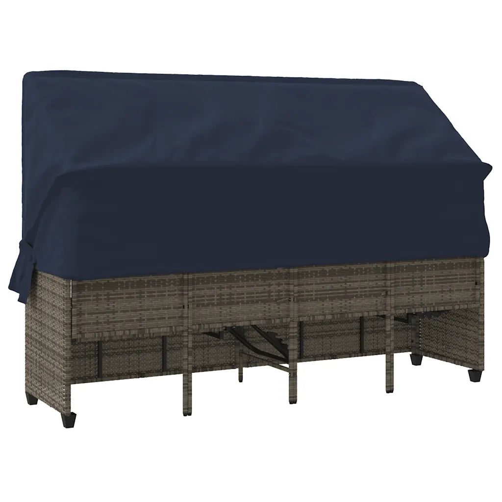 Lettino Prendisole con Baldacchino e Cuscini Grigio Polyrattan 368360