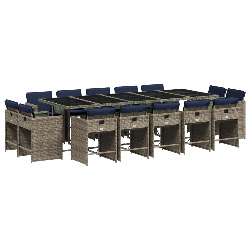Set da pranzo da giardino da 15 pz con Cuscini in Polyrattan Grigio 3278004