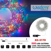 Trade Shop - Catena Luminosa 500 Luci Led Lucciole Luce Multicolore Cavo Trasparente Xc-3170 -