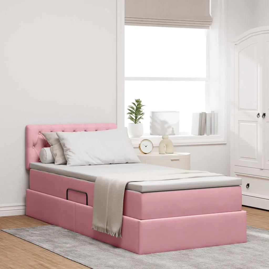 Letto con contenitore e LED con led Rosa 90 x 190 cm Velluto 3371426