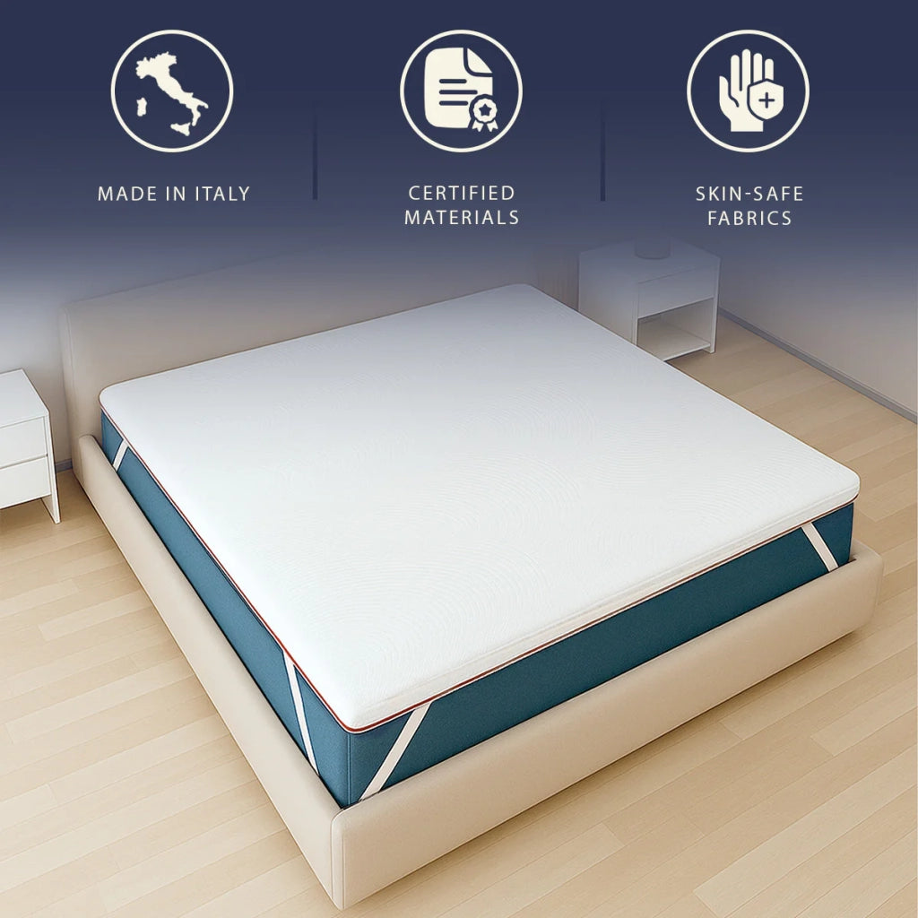 Topper 140 x 200 in Memory Foam a 9 Zone Differenziate | Alto 5 cm | Tessuto Pure Anallergico e Sfoderabile | Correttore Materasso Prodotto in Italia