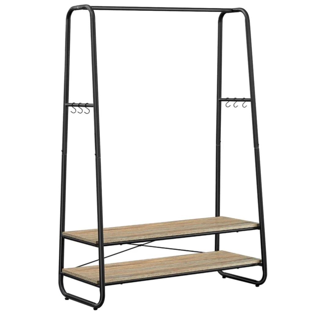 Appendiabiti in stile industriale 45 x 100 x 160 cm robusto con 2 ripiani 6 ganci a S struttura in acciaio per camera da letto stile industriale marrone 12_0006994