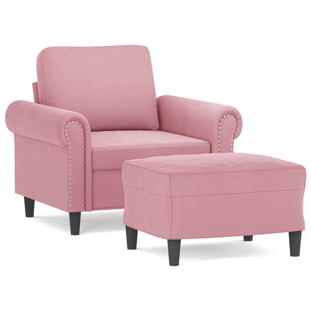 Poltrona con Poggiapiedi Rosa 60 cm Velluto