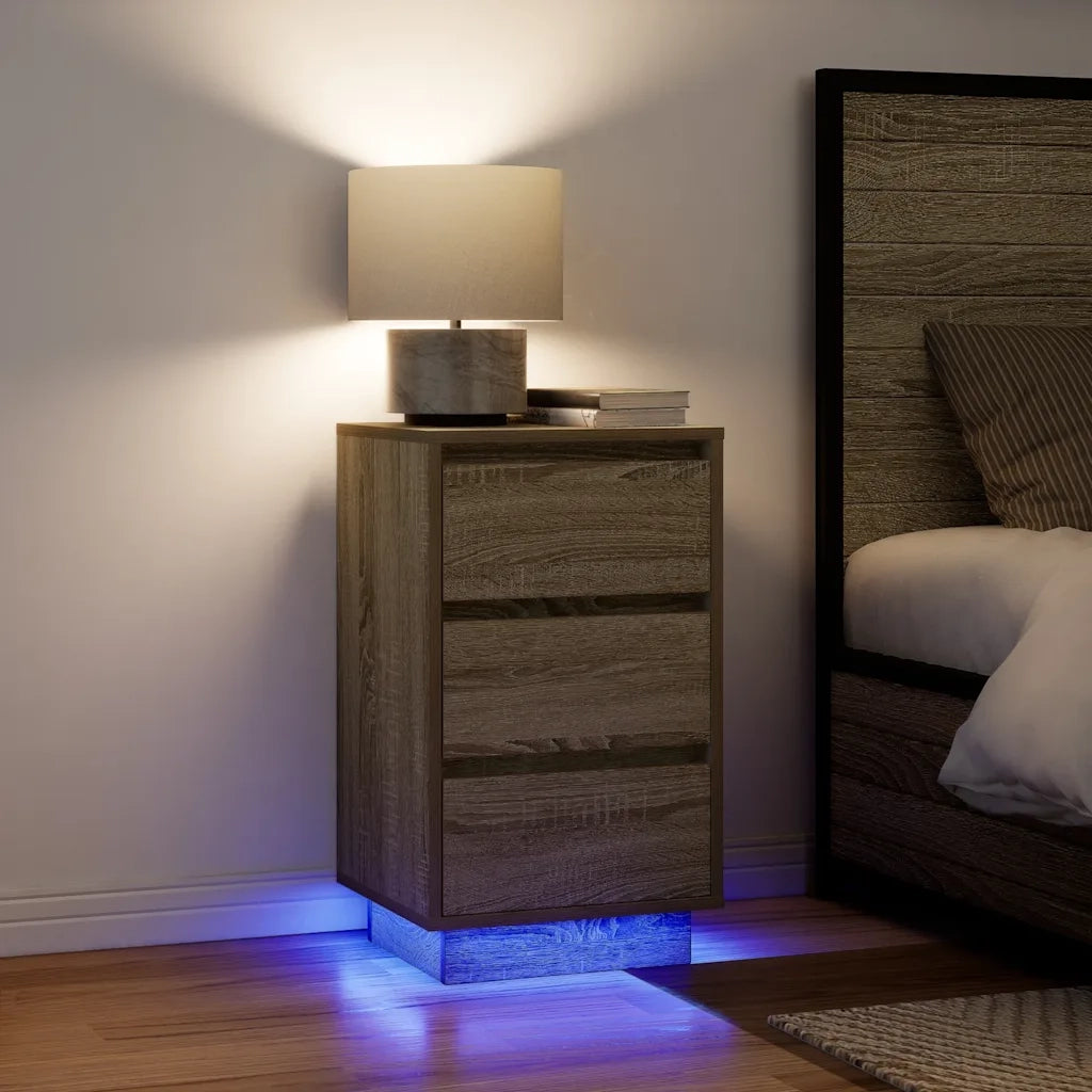 Comodino con Luci LED Rovere Sonoma 38x34x65 cm 861303