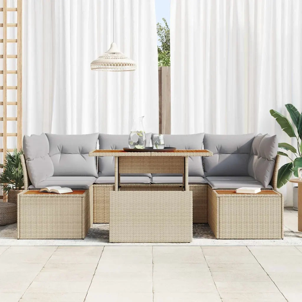 Set Divano da Giardino 7 pcs Beige Poly Rattan