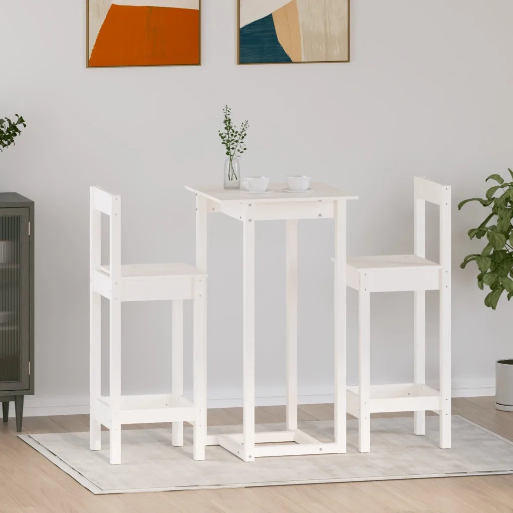 Set da Bar 3 pz Bianco in Legno Massello di Pinocod mxl 97931