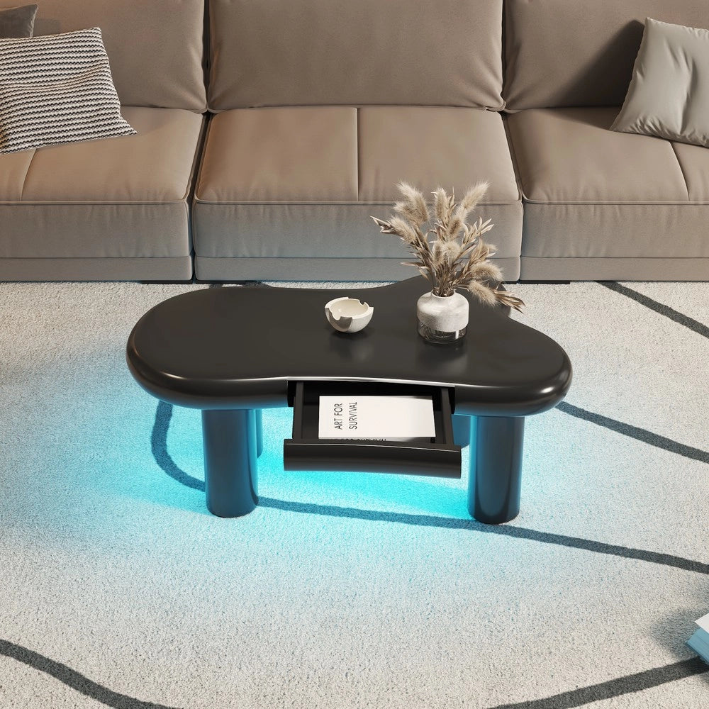 Tavolino da Caff¨¨ a Forma di Nuvola con LED e Cassetto ¨C MINIMAL ¨C MDF Nero