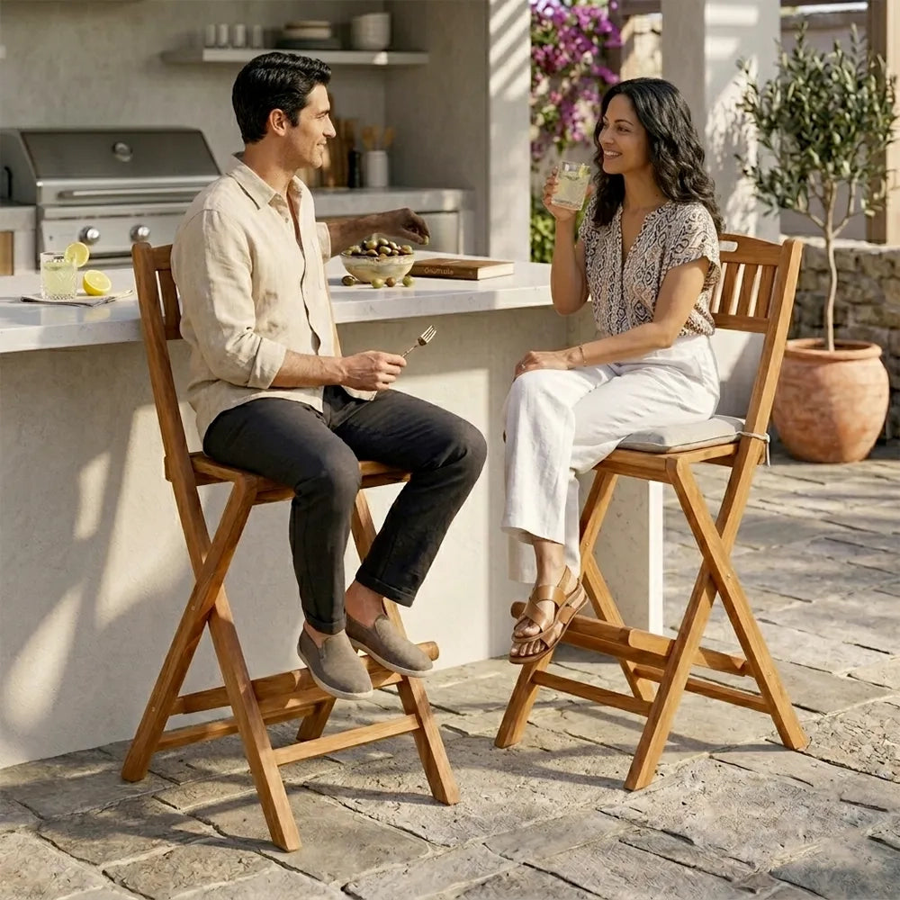Set di 2 Sgabelli pieghevoli da esterno in Legno Teak