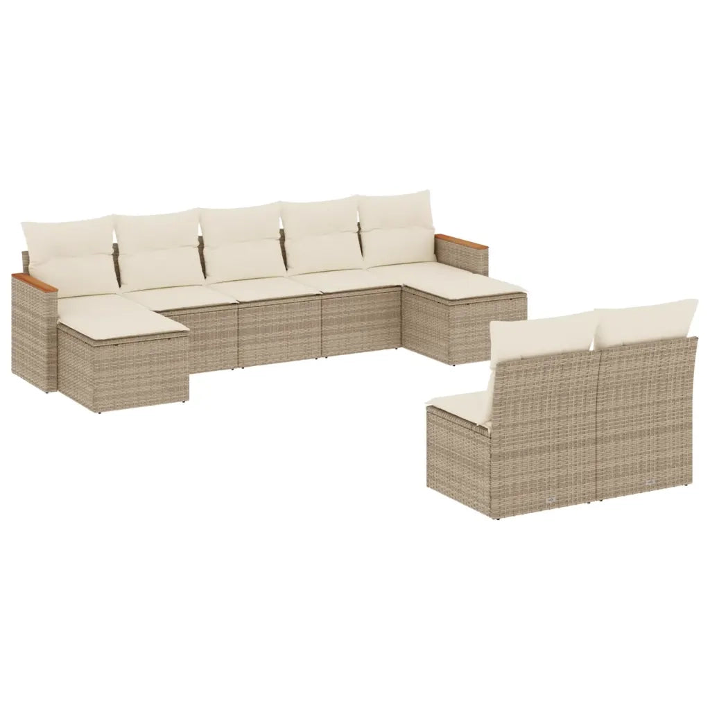 Set Divano da Giardino 9 pz con Cuscini Beige in Polyrattan