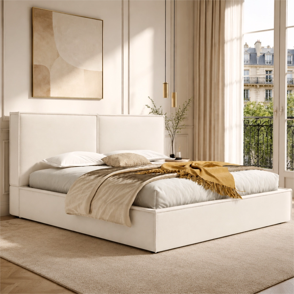 letto imbottito lino beige 180 x 200 cm