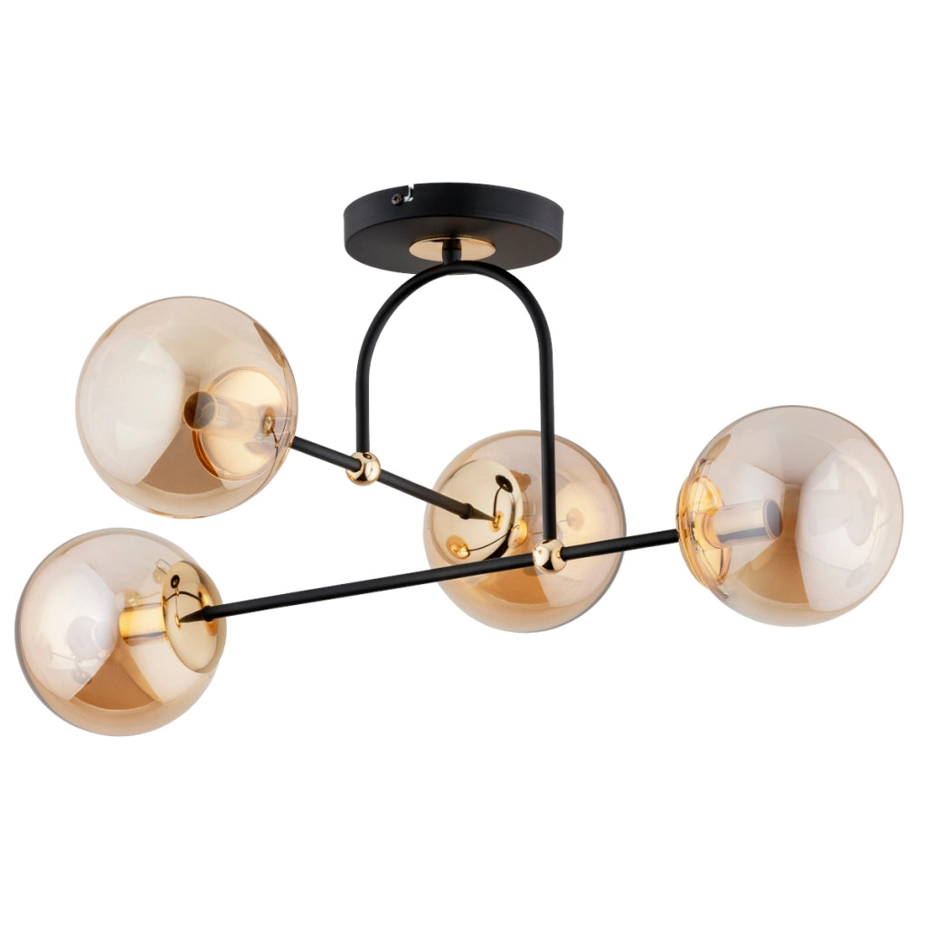Plafoniera glamour nera con sfere ambra 4xE14 Alfa