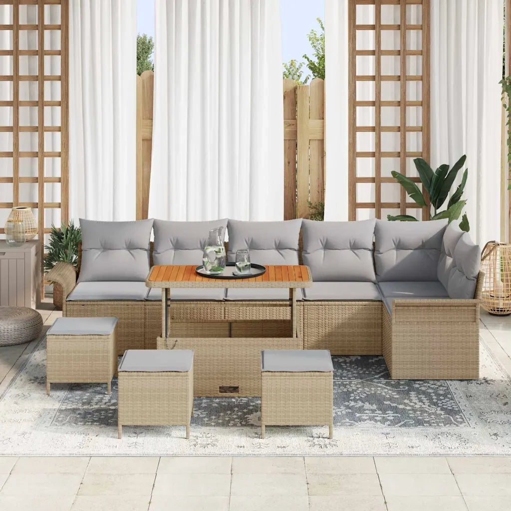 Set Divano da Giardino con cuscino 10 pcs Beige e Grigio Chiaro