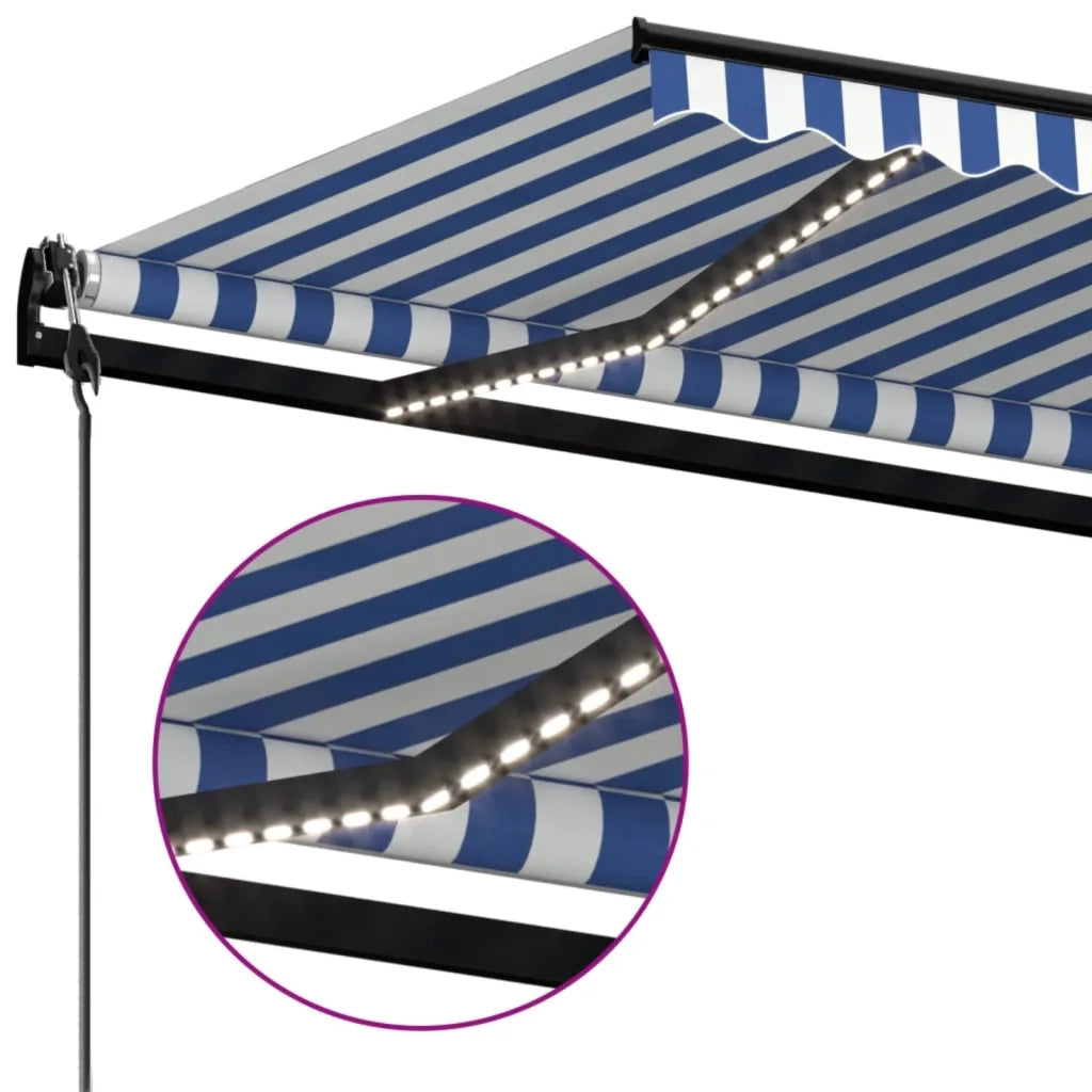 Tenda Automatica con Sensore Vento e LED 500x300 cm Blu Bianca 3069151