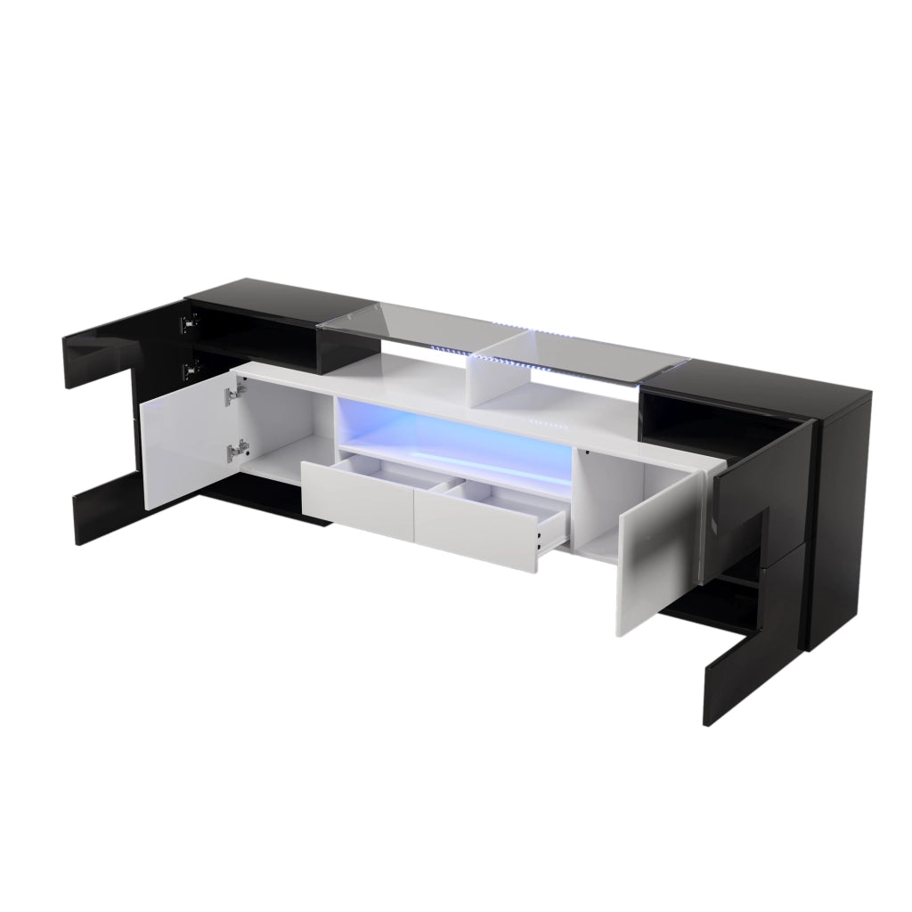 Mobile TV elegante - Zephmum - 200 cm - Bianco e nero - LED