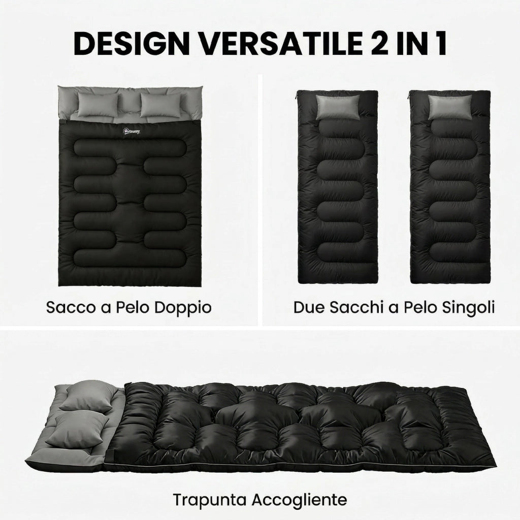 Sacco a pelo matrimoniale doppio con cuscini ¨C Minimal ¨C nero