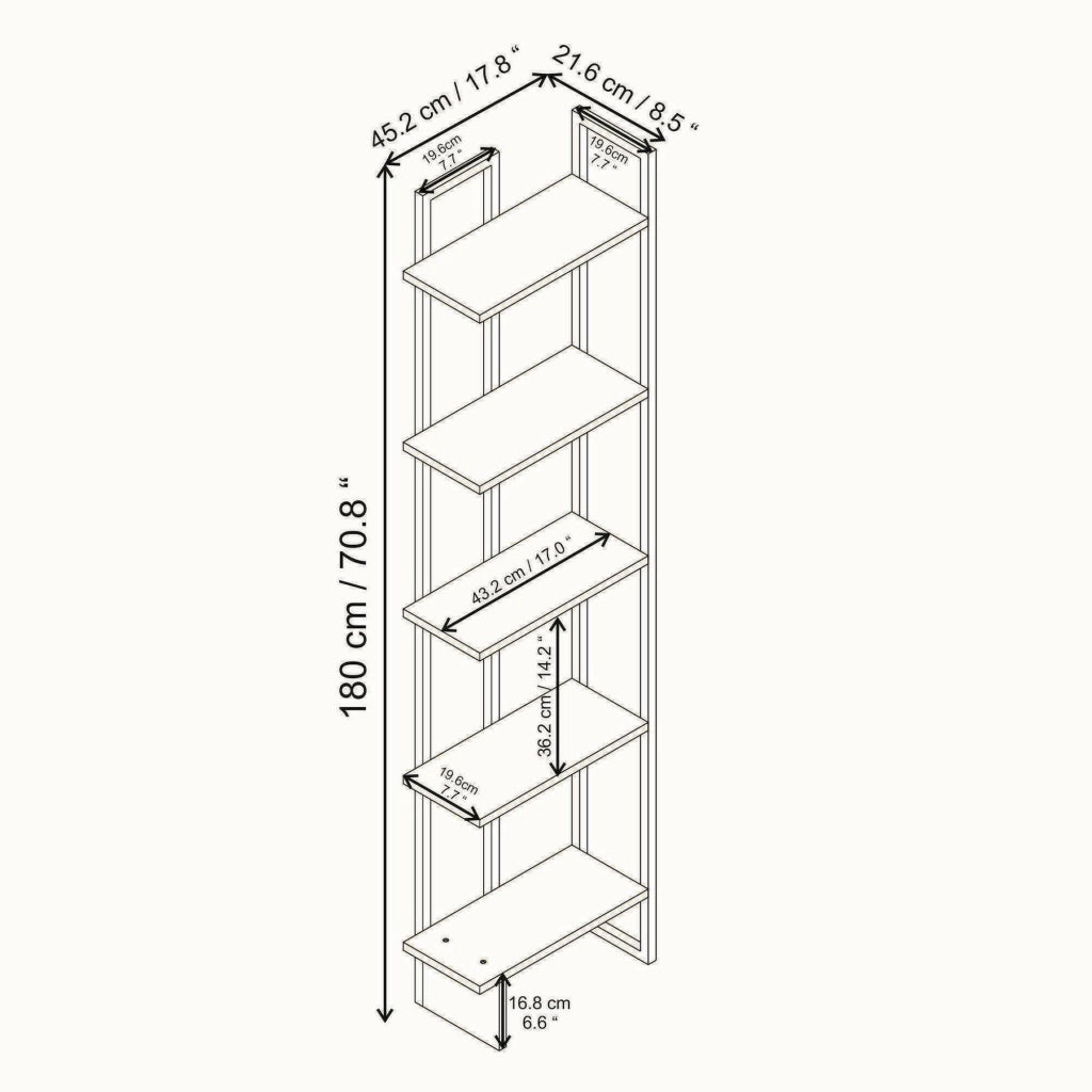 Libreria Giraffa, Scaffale da ufficio, Mobile portalibri, Biblioteca, 45x22h180 cm, Bianco e Oro