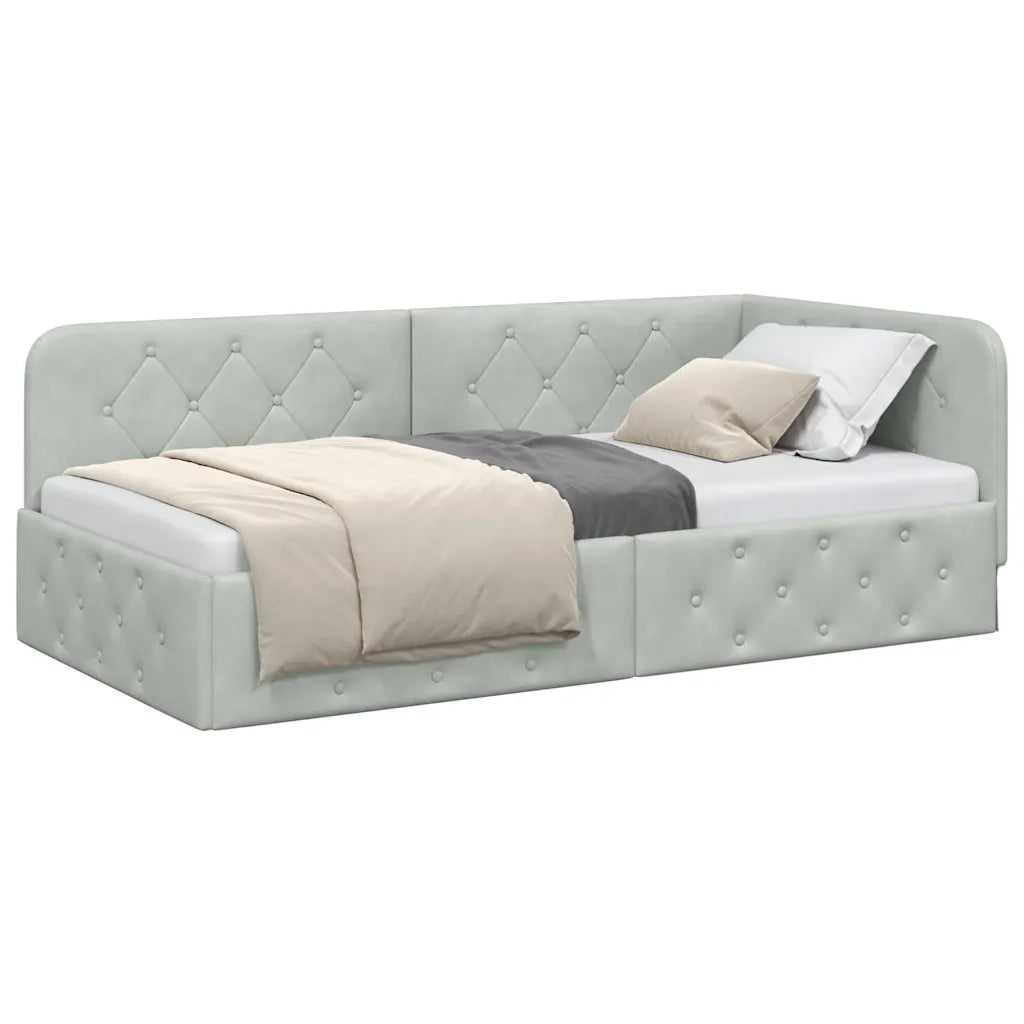 Cornice del letto ad angolo Grigio chiaro 100 x 200 cm Velluto