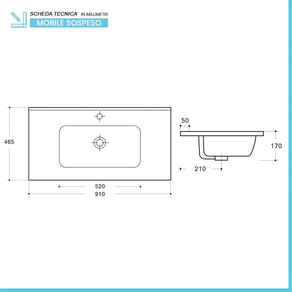 Mobile bagno sospeso 90 cm noce maya con lavabo ad incasso Gaya