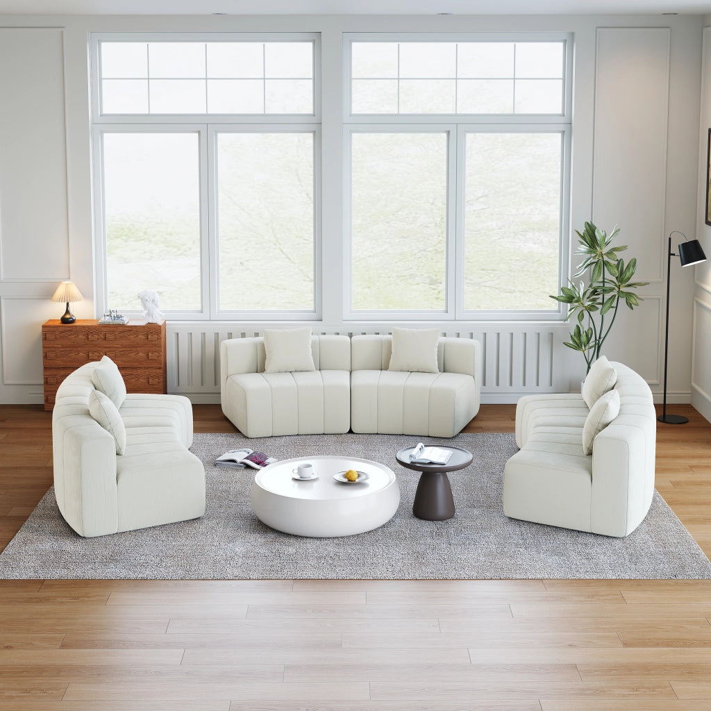 DIVANO MODULARE CURVO A 6 POSTI Beige in Chenille con 2 cuscini