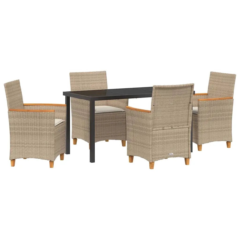 Set da Pranzo per Giardino 5 pcs Beige polyrattan