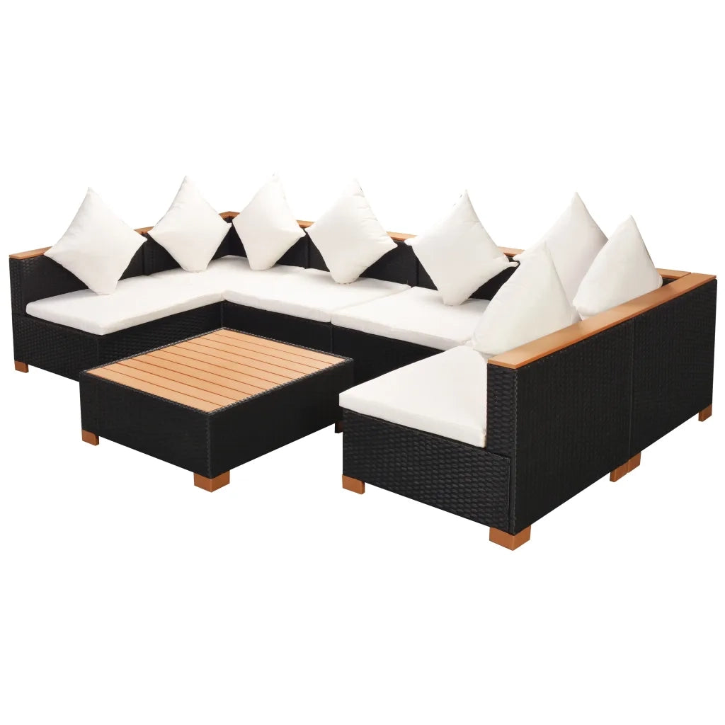 Set Divani da Giardino 7 pz con Cuscini in Polyrattan Nero