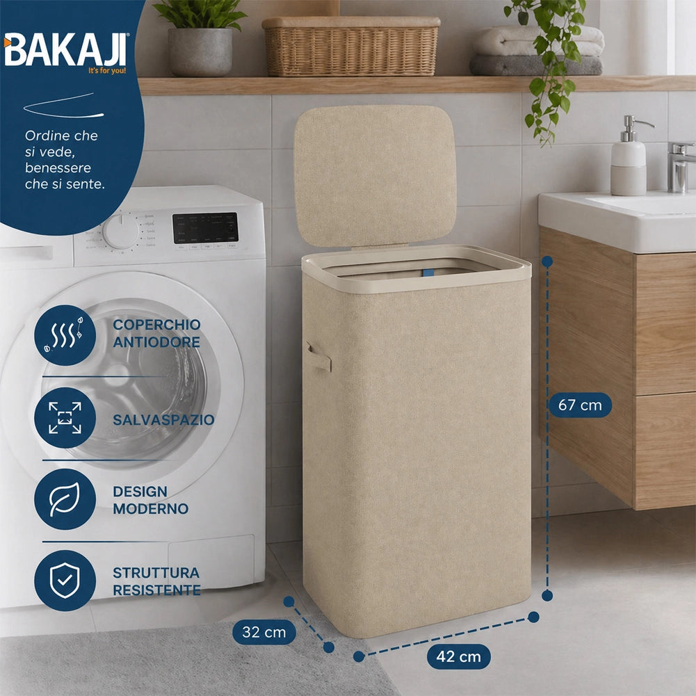 Cesto Biancheria Sporca Beige Portabiancheria 105L Sacco Estraibile 42x32x67cm