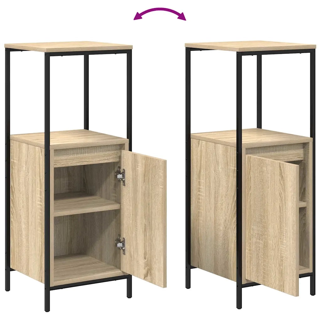 Set di mobili per il Bagno | Armadio da bagno con porta 3 pz Rovere Sonoma e Nero