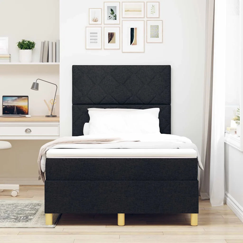 Letto a Sorgente LED con materasso Nero 120 x 190 cm Tessuto