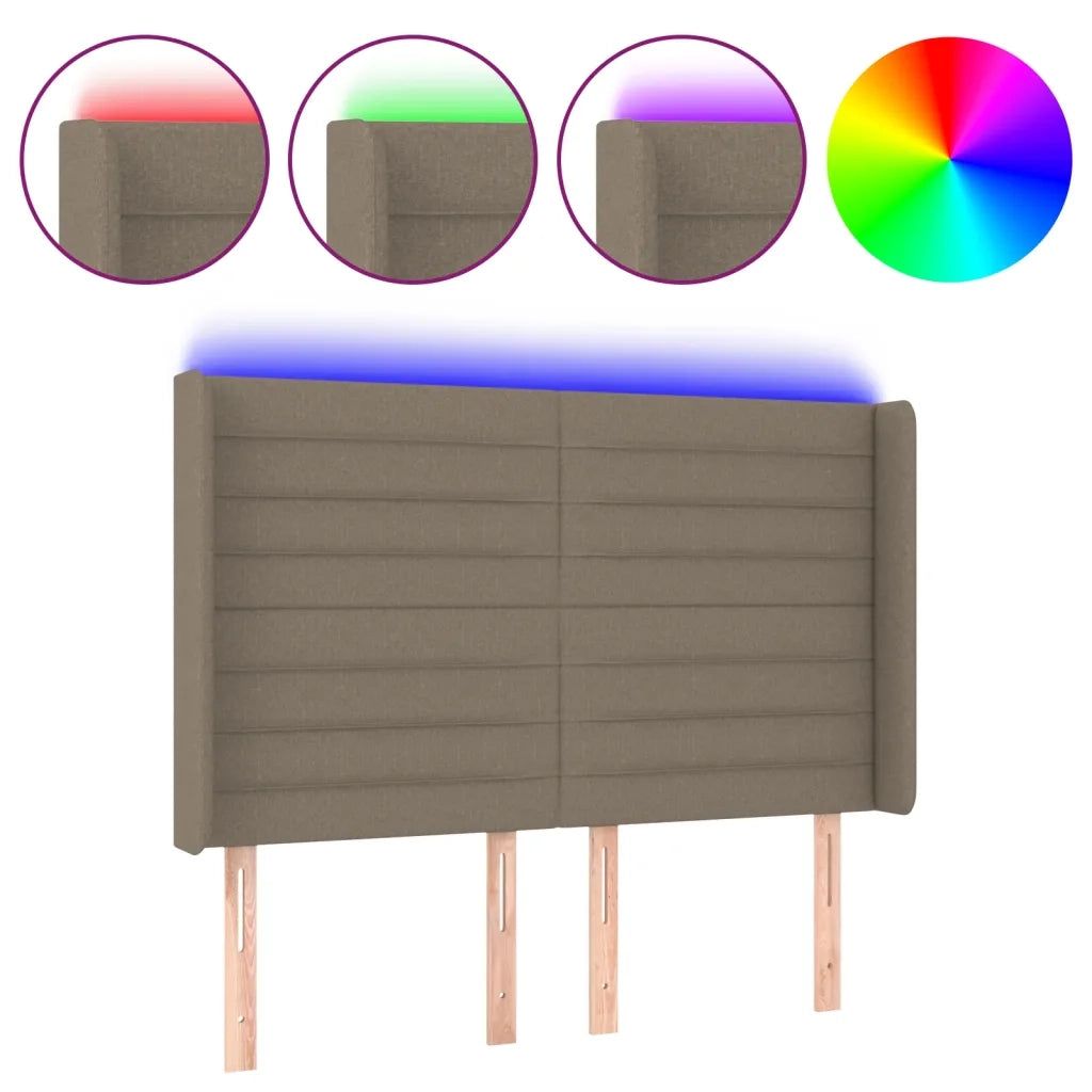 Testiera | Testata a LED Tortora 147x16x118/128 cm in Tessuto