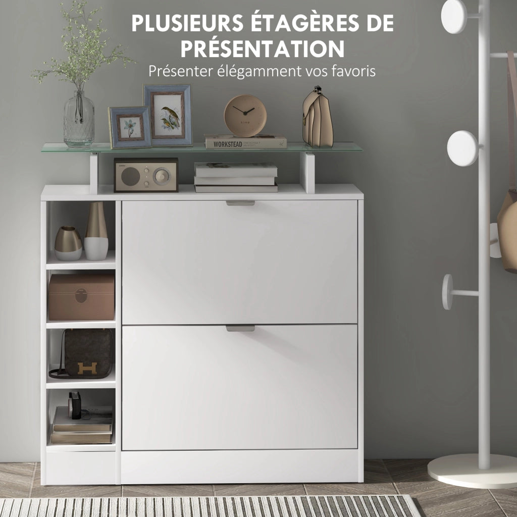 Scarpiera con 2 cassetti e ripiani regolabili ¨C zephmum ¨C bianco 89x25x92 cm