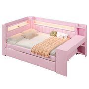 Letto a Divanetto 140x200 cm - USB; LED; con Letto Estraibile e Scrivania - Rosa