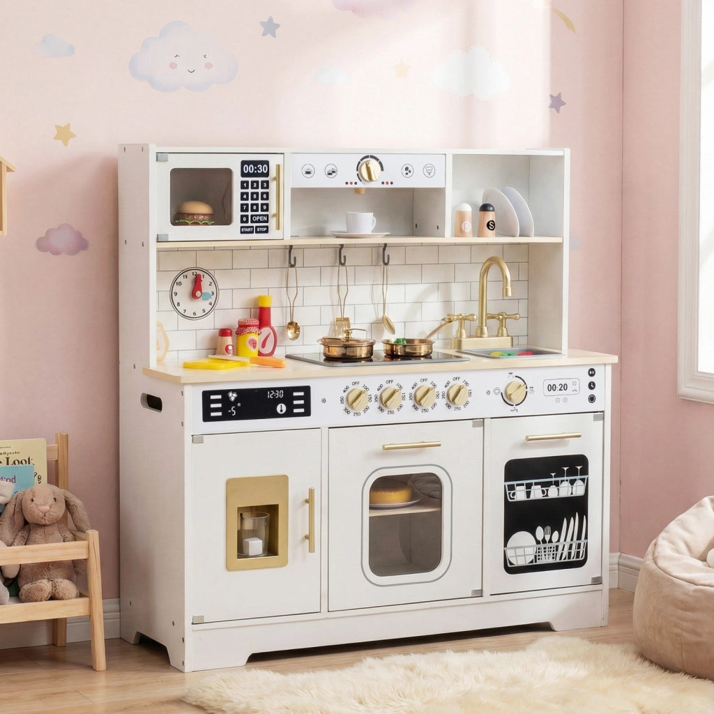 Cucina bambini in legno cucina giocattolo con che si illumina, Cucina giocattolo set da gioco di chef per bambini 3+ anni Bianco
