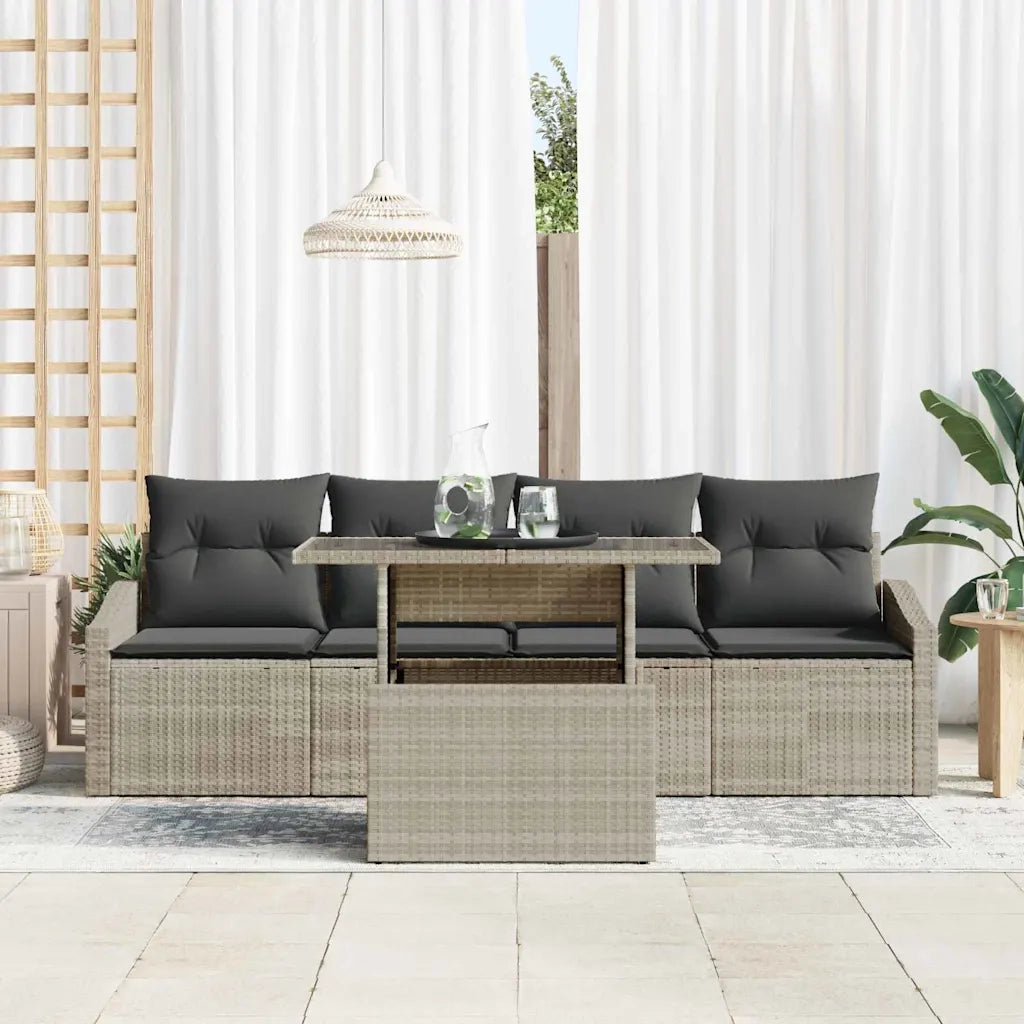 Set Divano da Giardino 5 pcs Grigio chiaro polyrattan