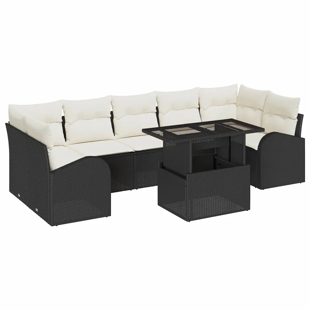 Set Divano da Giardino con cuscino 8 pcs Nero Poly Rattan 3348593