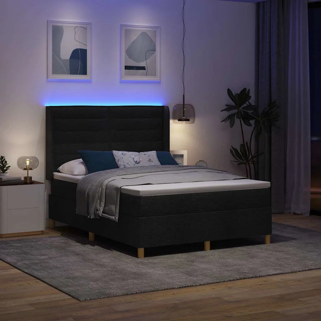 Letto a molle con strisce LED Nero 140 x 200 cm Tessuto 3343632