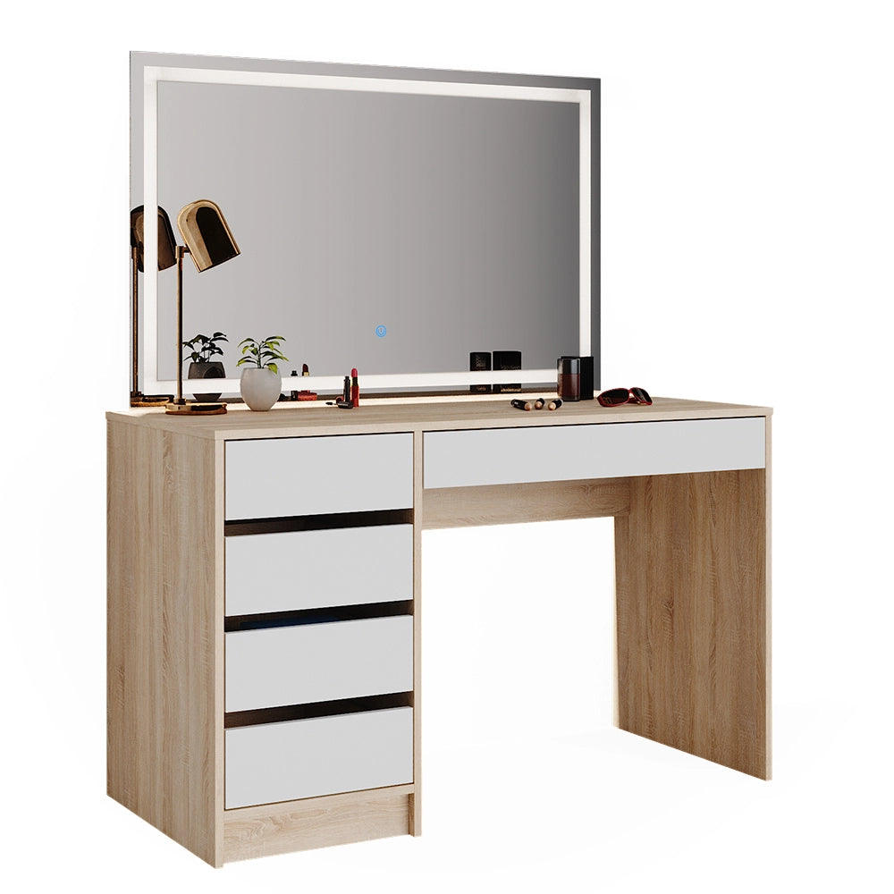 Vicco Tavolo da toeletta Bianco/Sonoma 55 cm con specchio a LED