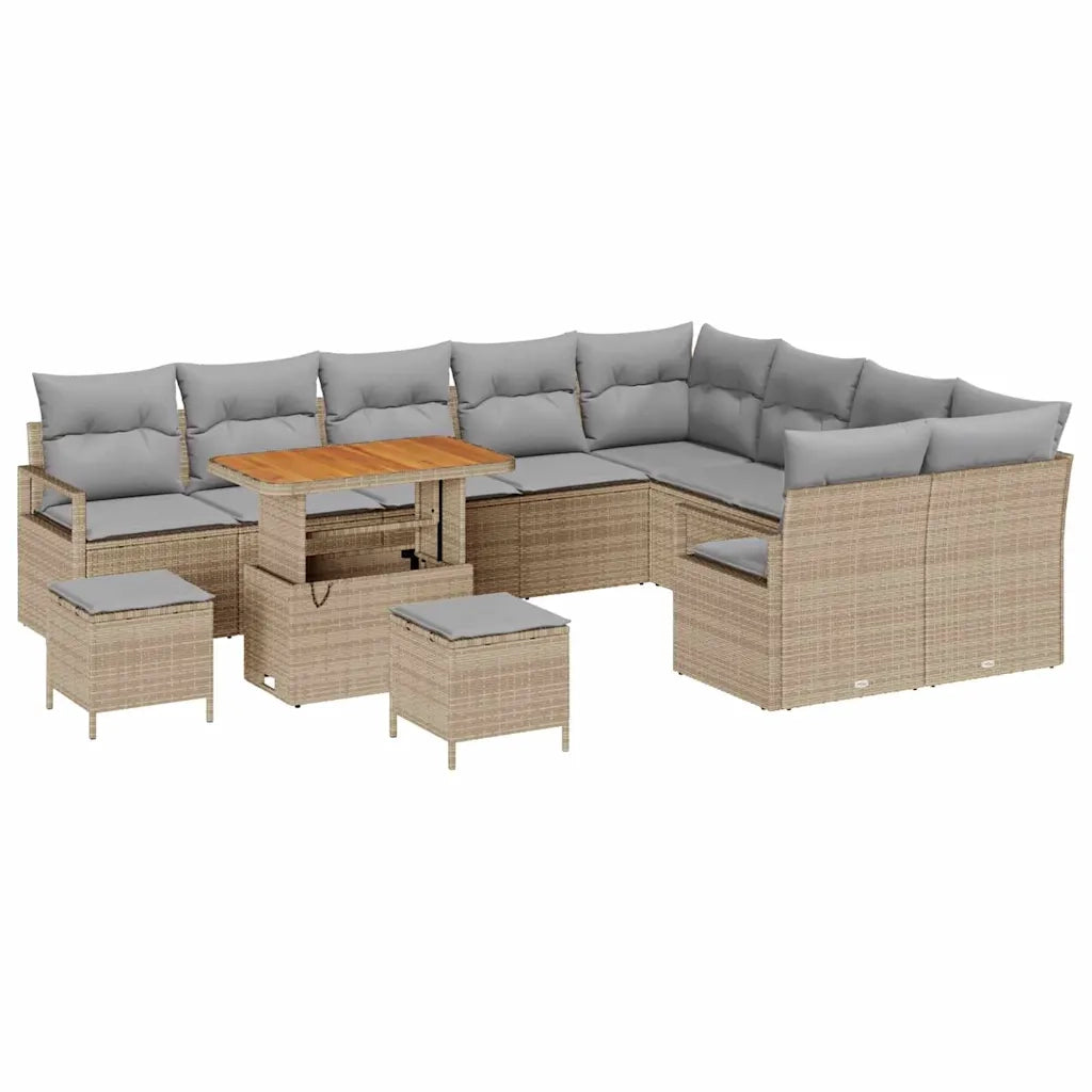 Set Divano da Giardino con cuscino 12 pcs Beige polyrattan