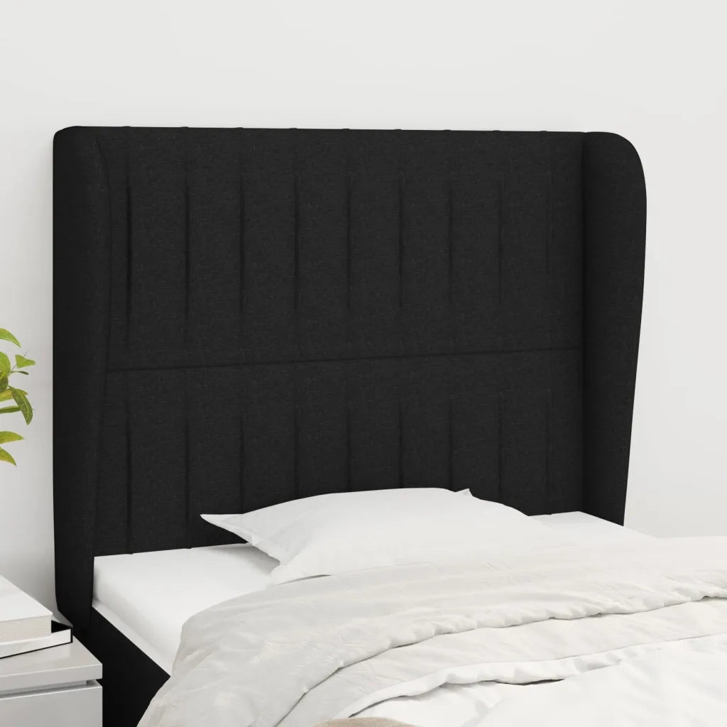 Testiera | Testata ad Orecchio Nera 93x23x118/128 cm in Tessuto