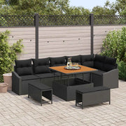 Set Divano da Giardino con cuscino 9 pcs Nero polyrattan