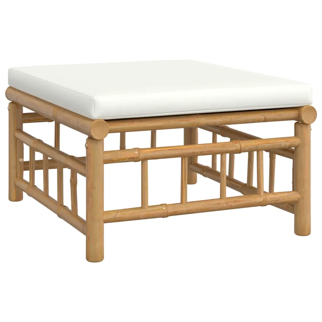 Set Salotto da Giardino 12pz con Cuscini Bianco Crema in Bambù 3155195