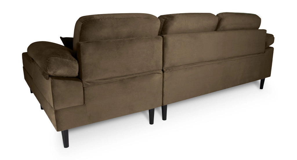 Divano angolare 3 posti con chaise longue destra velluto marrone - Washington - DI-WA09VLT-CLDX